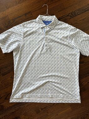 Fairway & Greene White Blue Sailboat Print Golf Polo Men's XL | Luxury Golf
